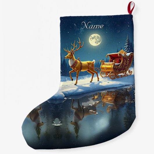 Reindeer Christmas Sleigh Holiday Stocking Grote Kerstsok (Achterkant)