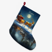 Reindeer Christmas Sleigh Holiday Stocking Grote Kerstsok (Voorkant (Hangend))