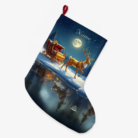 Reindeer Christmas Sleigh Holiday Stocking Grote Kerstsok (Voorkant (Hangend))