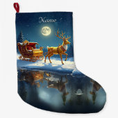 Reindeer Christmas Sleigh Holiday Stocking Grote Kerstsok (Voorkant)