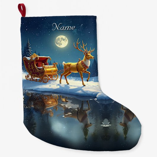 Reindeer Christmas Sleigh Holiday Stocking Grote Kerstsok (Voorkant)
