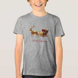 Reindeer Christmas Sleigh Holiday Tri-Blend Shirt