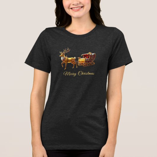 Reindeer Christmas Sleigh Holiday Women's Tri-Blend Shirt (Voorkant)