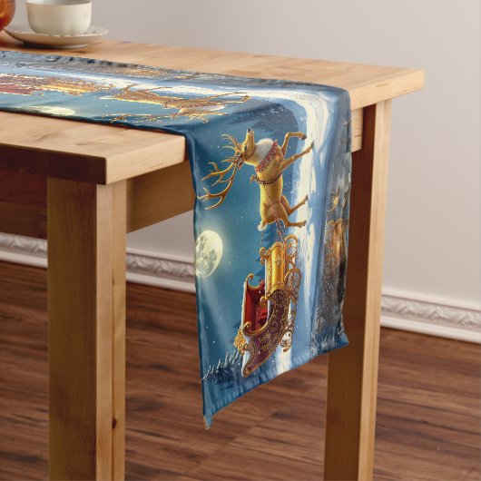 Reindeer Christmas Sleigh Table Runner Lange Tafelloper (Voorbeeld)