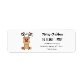 Reindeer Colorful Christmas Lights Typography Etiket