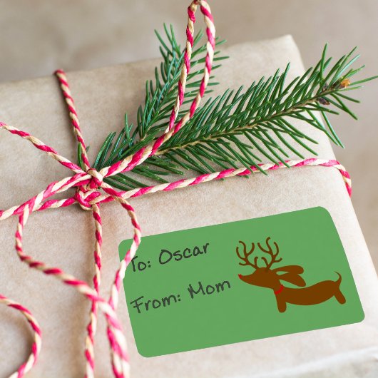 Reindeer Dachshund Holiday Gift Label Sticky Label