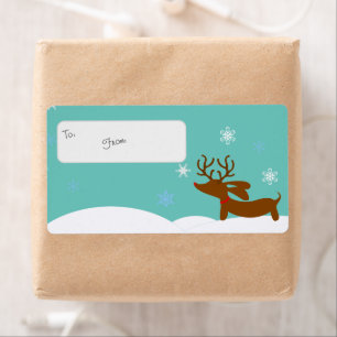 Reindeer Dachshund Holiday Gift Label Sticky Label