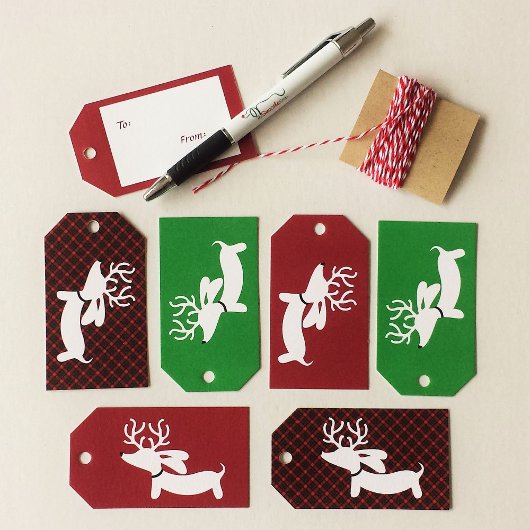 Reindeer Dachshund-kerstcadeau Label op groen Cadeaulabel