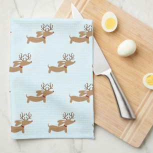 Reindeer Dachshund-kerstgroene dish-handdoek Theedoek