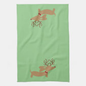 Reindeer Dachshund-kerstgroene dish-handdoek Theedoek (Verticaal)