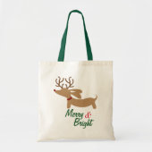 Reindeer Dachshund Merry & Bright kerstTas Tote Bag (Voorkant)