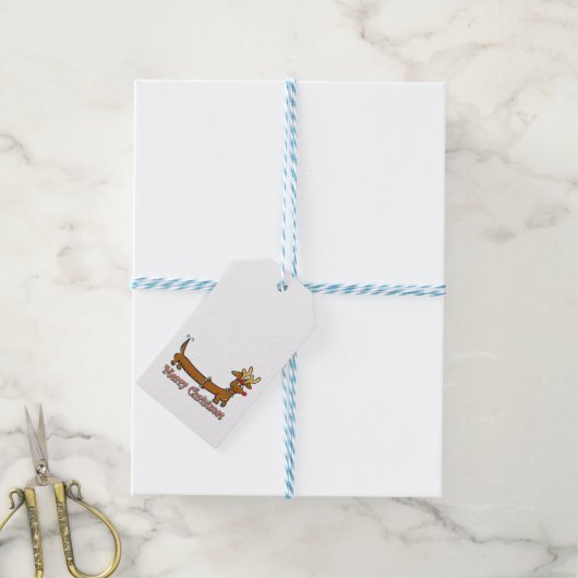 Reindeer Dachshund Merry Kerstmis Cadeaulabel (Met Touw)