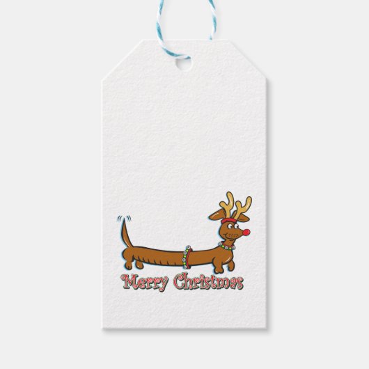 Reindeer Dachshund Merry Kerstmis Cadeaulabel (Voorkant)