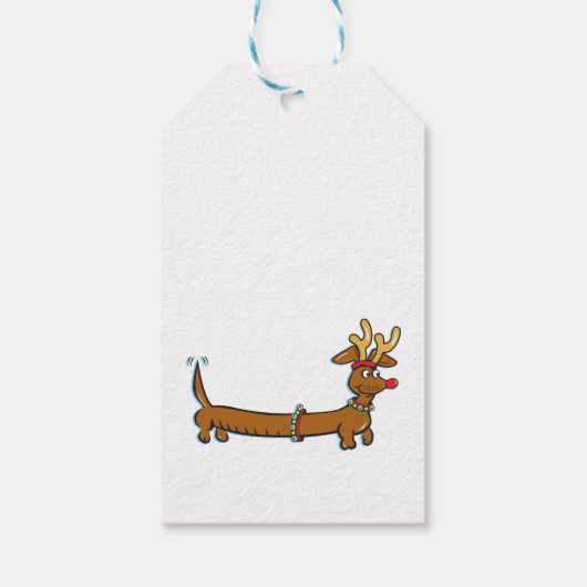 Reindeer Dachshund Merry Kerstmis Cadeaulabel (Achterkant)