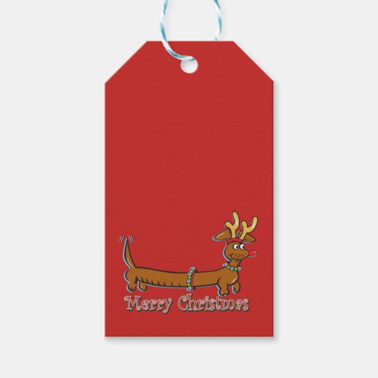 Reindeer Dachshund Merry Kerstmis Cadeaulabel (Voorkant)