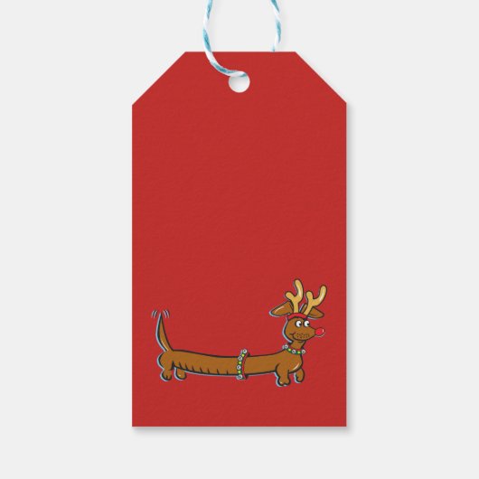 Reindeer Dachshund Merry Kerstmis Cadeaulabel (Achterkant)