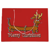 Reindeer Dachshund Merry Kerstmis Groot Cadeauzakje (Voorkant)