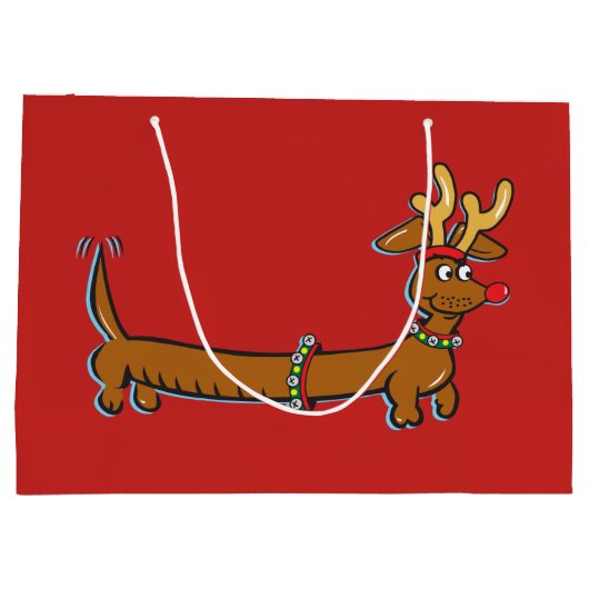 Reindeer Dachshund Merry Kerstmis Groot Cadeauzakje (Achterkant)
