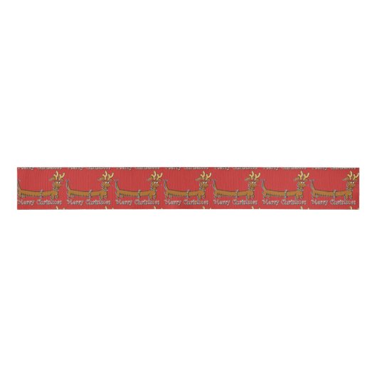 Reindeer Dachshund Merry Kerstmis Grosgrain Lint (Voorkant)
