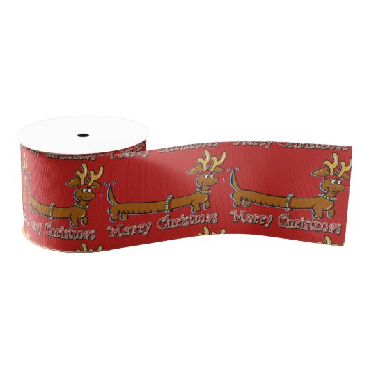 Reindeer Dachshund Merry Kerstmis Grosgrain Lint (Spoel)