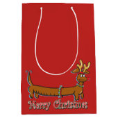 Reindeer Dachshund Merry Kerstmis Medium Cadeauzakje (Voorkant)