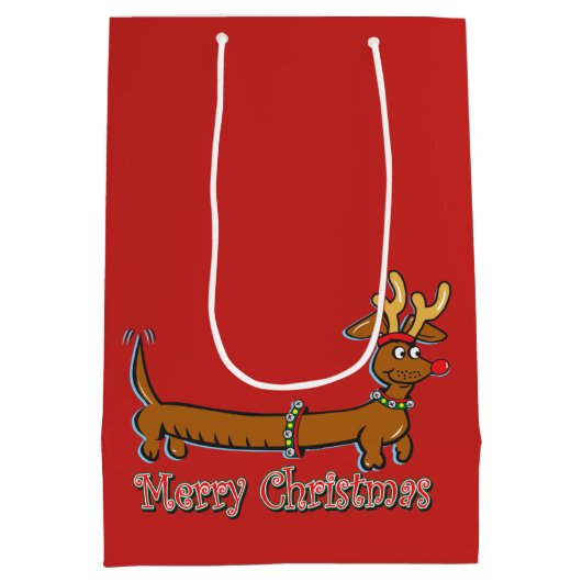 Reindeer Dachshund Merry Kerstmis Medium Cadeauzakje (Achterkant)