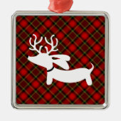 Reindeer Dachshund op rood gelid Metalen Ornament (Voorkant)