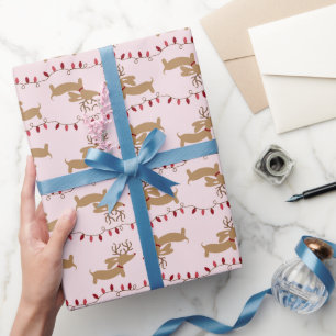Reindeer Dachshund Red en Roze Weender Gift Wrap Cadeaupapier