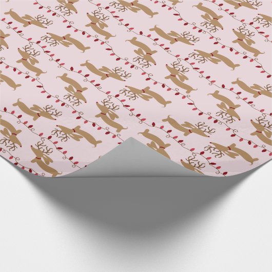 Reindeer Dachshund Red en Roze Weender Gift Wrap Cadeaupapier (Hoek)