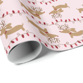 Reindeer Dachshund Red en Roze Weender Gift Wrap Cadeaupapier (Rol Hoek)