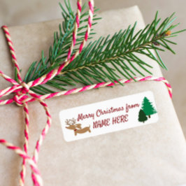 Reindeer Dachshund Sticky Gift Tags Doxie Trees Etiket
