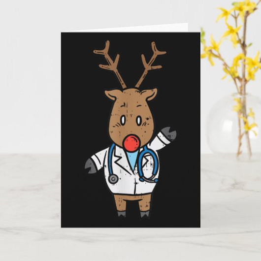 Reindeer Doctor Nurse Stethoscope Medical Christma Kaart (Gele Bloem)