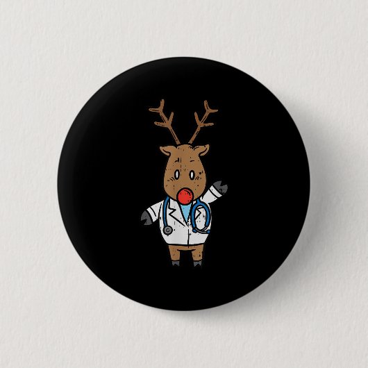 Reindeer Doctor Nurse Stethoscope Medical Christma Ronde Button 5,7 Cm (Voorkant)