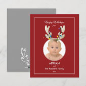 Reindeer Ears Baby's eerste kerstfeestdag Foto Feestdagenkaart (Voorkant / Achterkant)