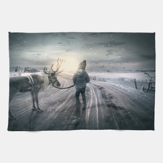 Reindeer en Boy Fairytale Theedoek (Horizontaal)