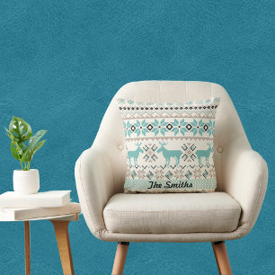 Reindeer en Noordse Snowflake Sweater-like Pattern Kussen