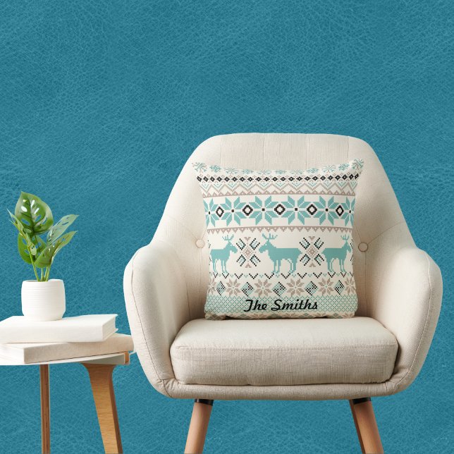 Reindeer en Noordse Snowflake Sweater-like Pattern Kussen (Creator heeft geüpload)