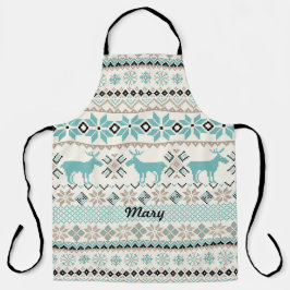 Reindeer en Noordse Snowflake Sweater-like Pattern Schort