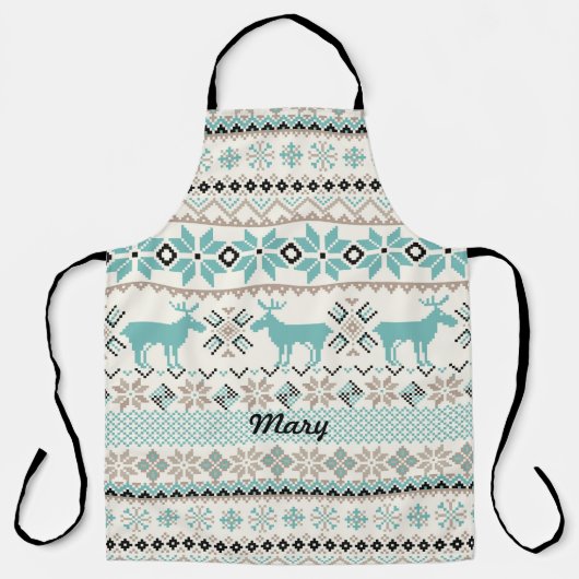 Reindeer en Noordse Snowflake Sweater-like Pattern Schort (Voorkant)