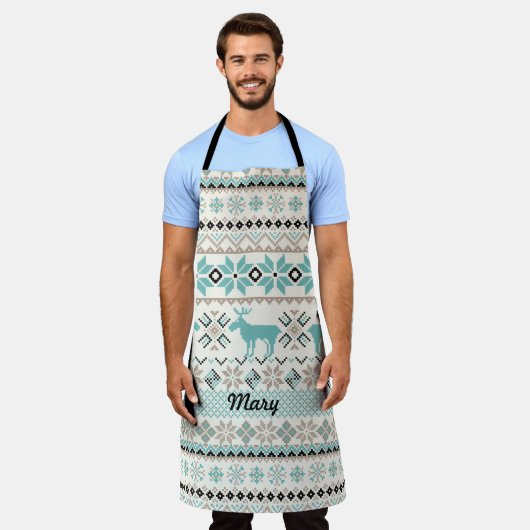 Reindeer en Noordse Snowflake Sweater-like Pattern Schort (Gedragen)