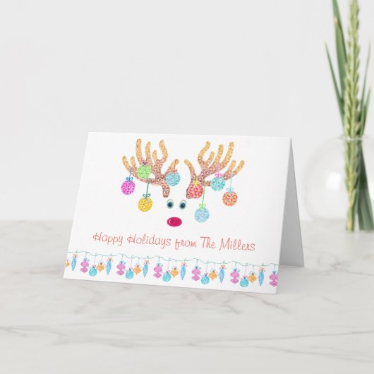 Reindeer en Ornaments Holiday Greeting Card Feestdagen Kaart (Voorkant)