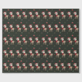 Reindeer en Red Berry Dark Green Wrapping Paper Cadeaupapier (Vlak)