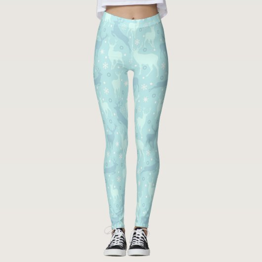 Reindeer en Snowflakes Pattern Blue Ice ID546 Leggings (Voorkant)