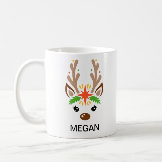 Reindeer Face Custom Name Holiday Koffiemok (Links)