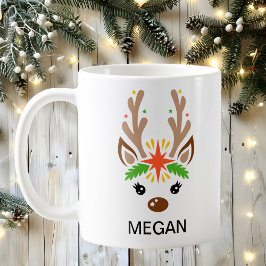Reindeer Face Custom Name Holiday Koffiemok