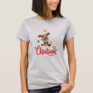 Reindeer Face Mask Quarantine Christmas 2021 Tree T-shirt