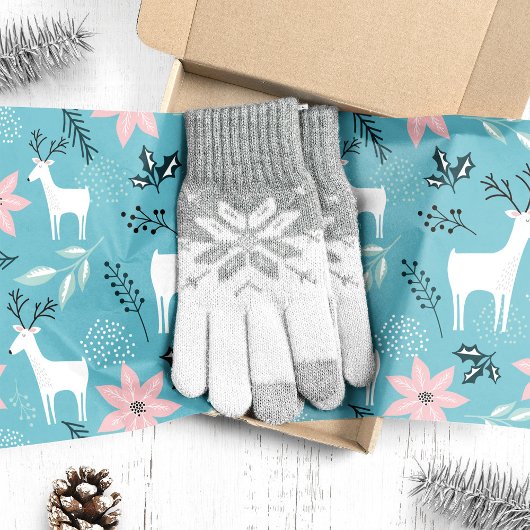 Reindeer Floral Poinsettia Whimsical Tissuepapier