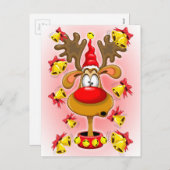 Reindeer Fun-kerstCartoon met Bells Alarms Feestdagenkaart (Voorkant / Achterkant)