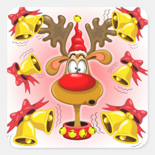 Reindeer Fun-kerstCartoon met Bells Alarms Vierkante Sticker