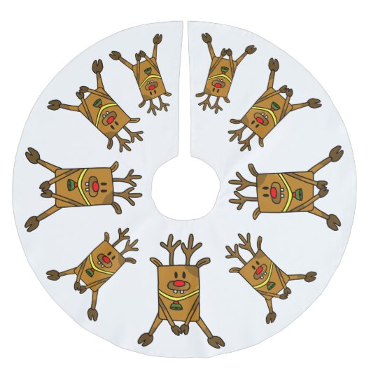 Reindeer Funny Drawing on White Kerstboom Rok (Voorkant)